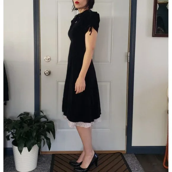 50s Black Velvet Party Dress - Picture 2 of 5